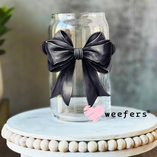 Black Bow UV DTF Decal 16oz Libbey Glass Original Size Weefers