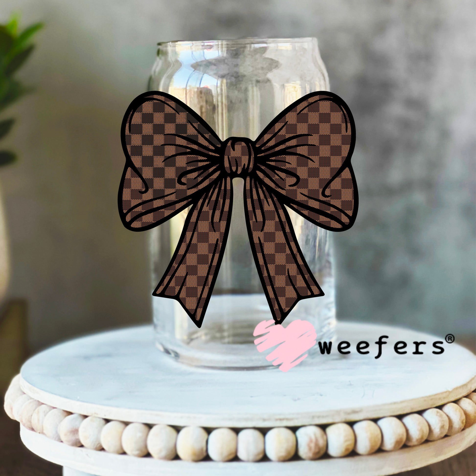 Luxury LV Bow UV DTF Decal 16oz Libbey Glass Original Size Weefers