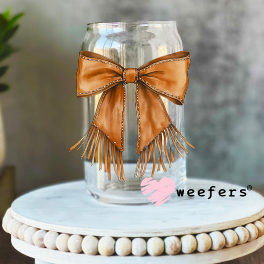 Western Tan Fringe Bow UV DTF Decal 16oz Libbey Glass Original Size Weefers