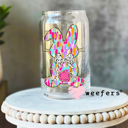 Glitter Pink Easter Bunny UV DTF Decal 16oz Libbey Glass Original Size Weefers