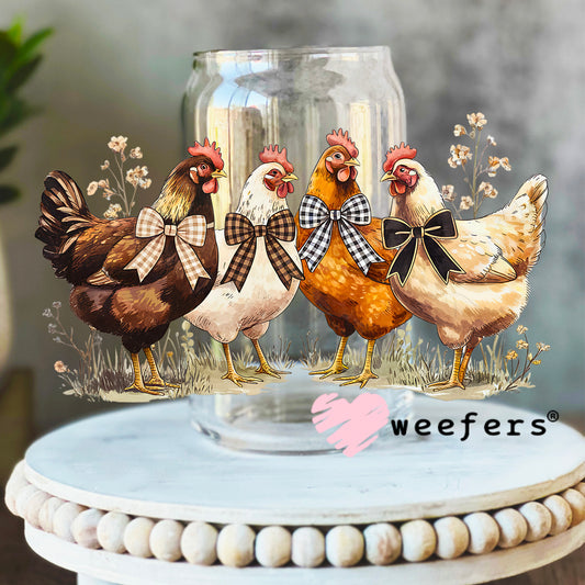 Sunday Best Chicken Friends UV DTF Decal 16oz Libbey Glass Original Size Weefers