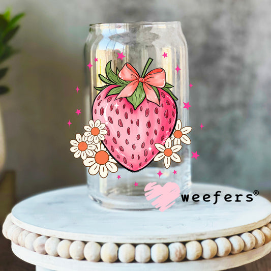 Strawberry Cream Flowers UV DTF Decal 16oz Libbey Glass Original Size Weefers