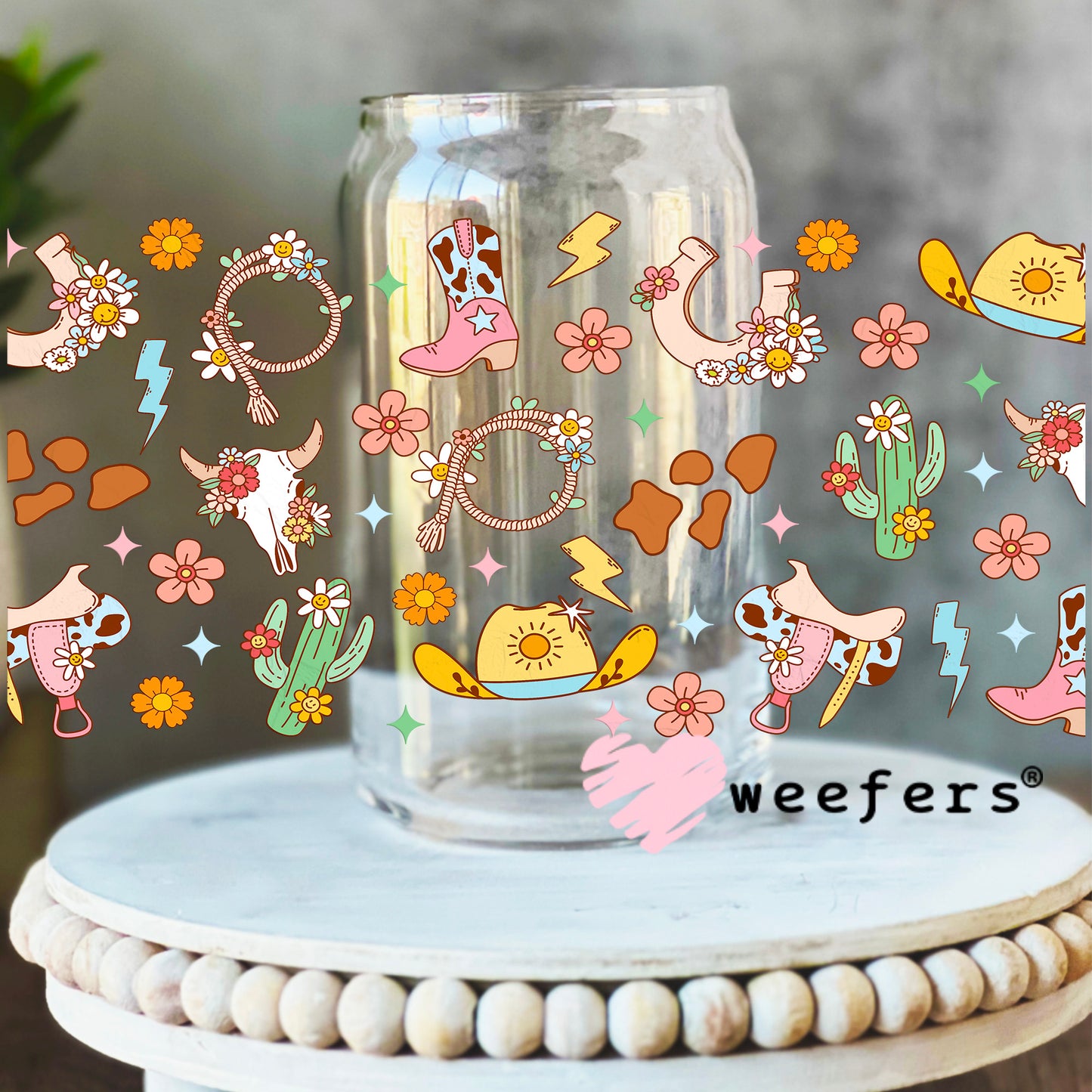 Girly Western Favorite Things UV DTF Cup Wrap 16oz Libbey Glass Original Size Weefers