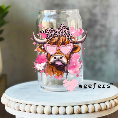 Bougie Pink Highlander Cow UV DTF Decal 16oz Libbey Glass Original Size Weefers