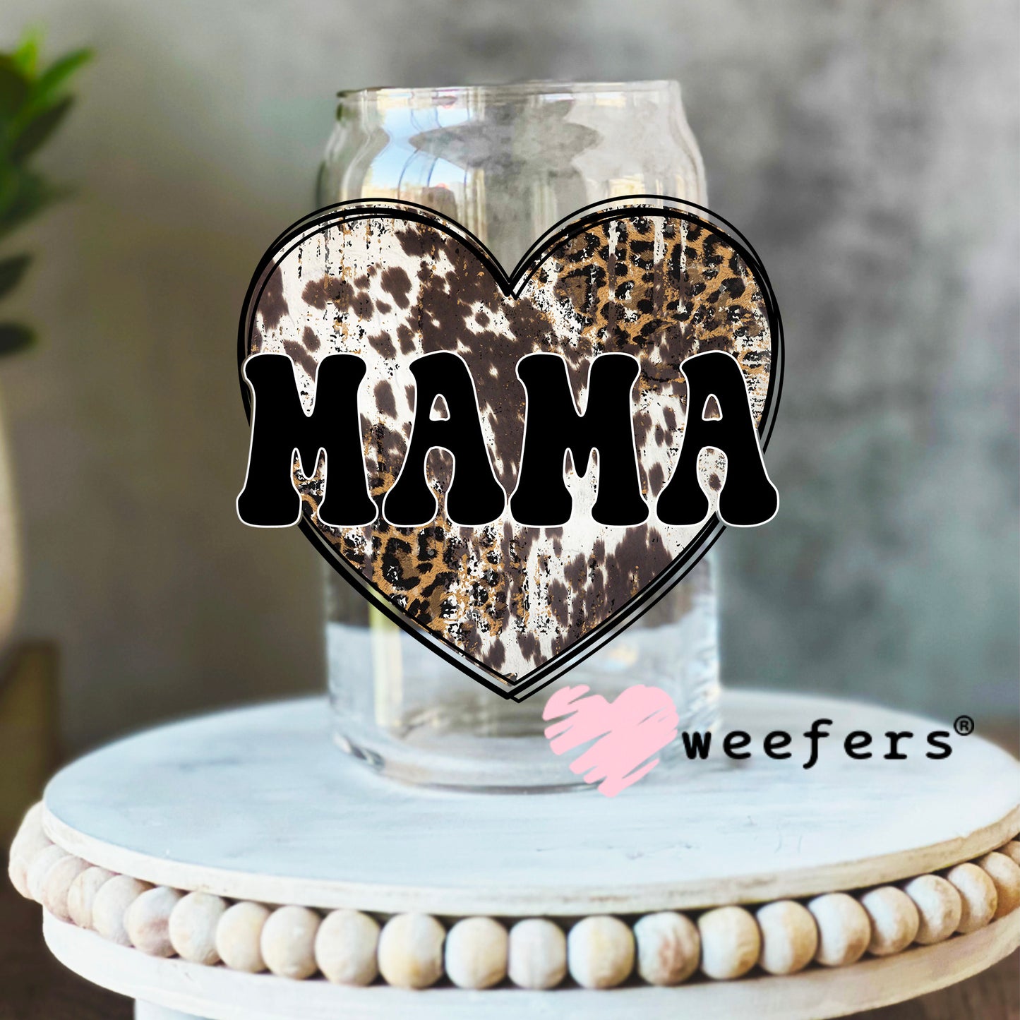 Mama Cowhide Heart Western UV DTF Decal 16oz Libbey Glass Original Size Weefers