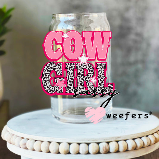Pink Cow Girl Western UV DTF Decal 16oz Libbey Glass Original Size Weefers