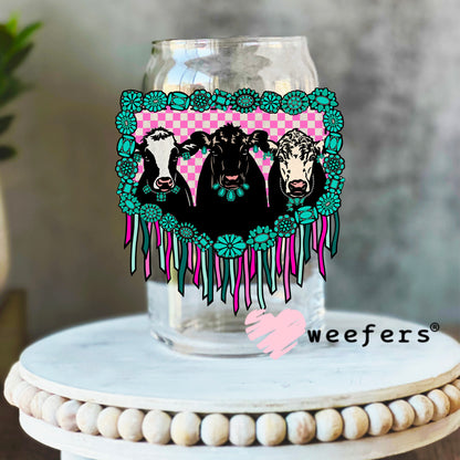 Fringe Cow Friends Western UV DTF Decal 16oz Libbey Glass Original Size Weefers