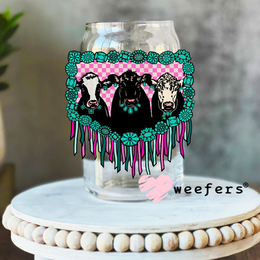 Fringe Cow Friends Western UV DTF Decal 16oz Libbey Glass Original Size Weefers