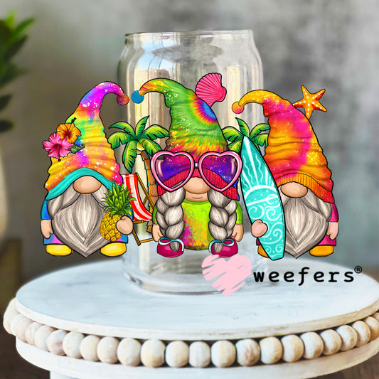 Summertime Beach Gnomes UV DTF Decal 16oz Libbey Glass Original Size Weefers