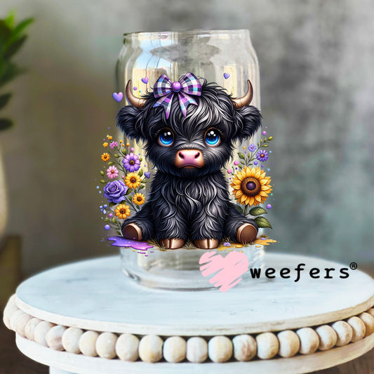 Black Baby Highlander Cow UV DTF Decal 16oz Libbey Glass Original Size Weefers
