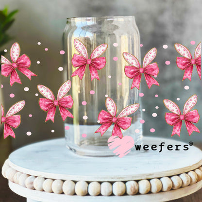 Easter Bunny Ears Coquette Pink Bows UV DTF Cup Wrap 16oz Libbey Glass Original Size Weefers