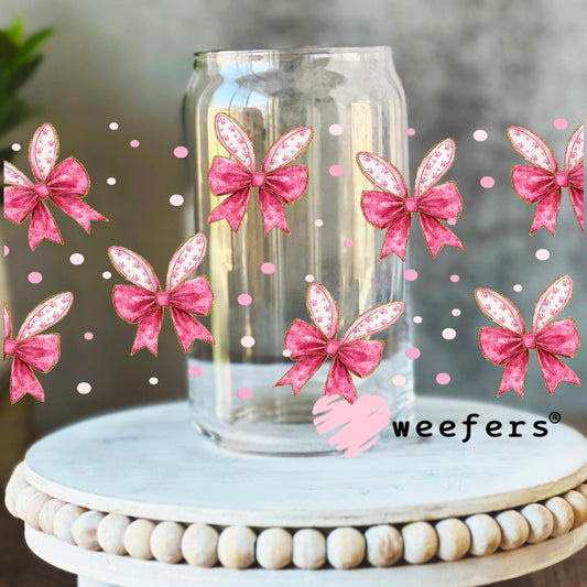 Easter Bunny Ears Coquette Pink Bows UV DTF Cup Wrap 16oz Libbey Glass Original Size Weefers