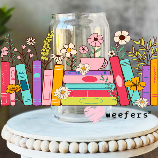 Book Lover Stacked Books UV DTF Cup Wrap 16oz Libbey Glass Original Size Weefers