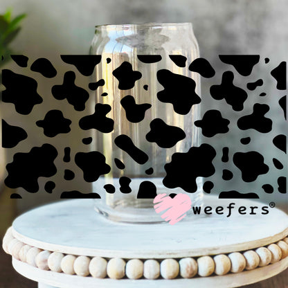 Black Cow Print UV DTF Cup Wrap 16oz Libbey Glass Original Size Weefers