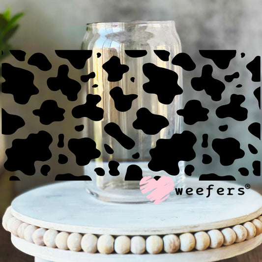 Black Cow Print UV DTF Cup Wrap 16oz Libbey Glass Original Size Weefers