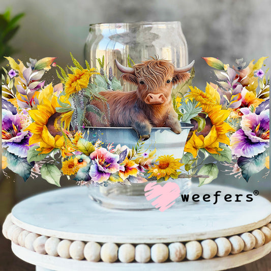Baby Highlander Cow Bathtub UV DTF Cup Wrap 16oz Libbey Glass Original Size Weefers