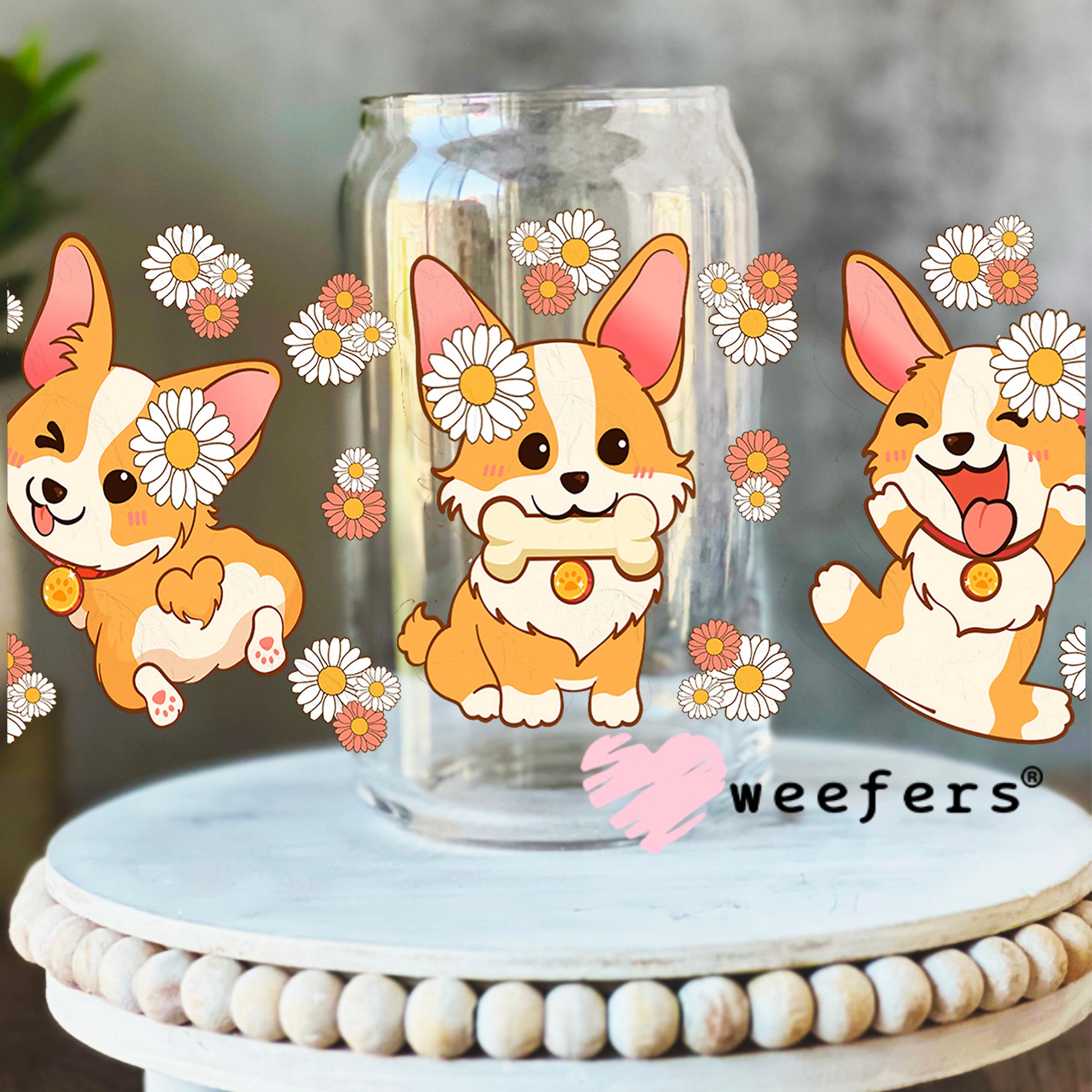 Cutie Corgi Friends UV DTF Cup Wrap 16oz Libbey Glass Original Size Weefers