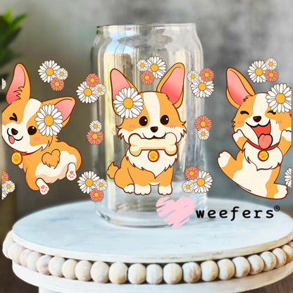 Cutie Corgi Friends UV DTF Cup Wrap 16oz Libbey Glass Original Size Weefers