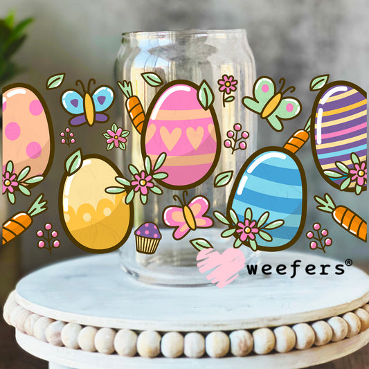 Easter Eggs and Butterflies Cow UV DTF Cup Wrap 16oz Libbey Glass Original Size Weefers