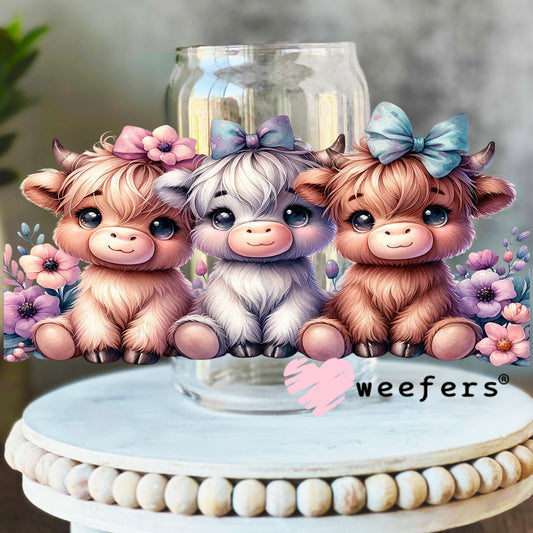 Baby Trio Highlander Cows Western UV DTF Cup Wrap 16oz Libbey Glass Original Size Weefers