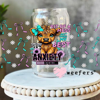 Bit of a Mess But Doing my Best Highlander Cow UV DTF Cup Wrap 16oz Libbey Glass Original Size Weefers