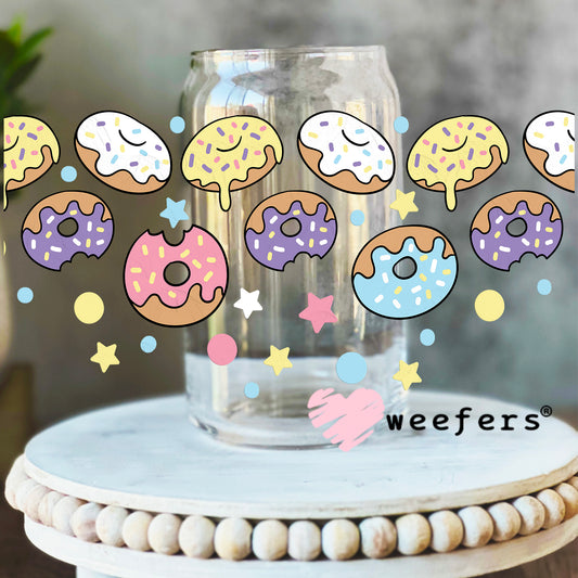 Yummy Dancing Donuts UV DTF Cup Wrap 16oz Libbey Glass Original Size Weefers