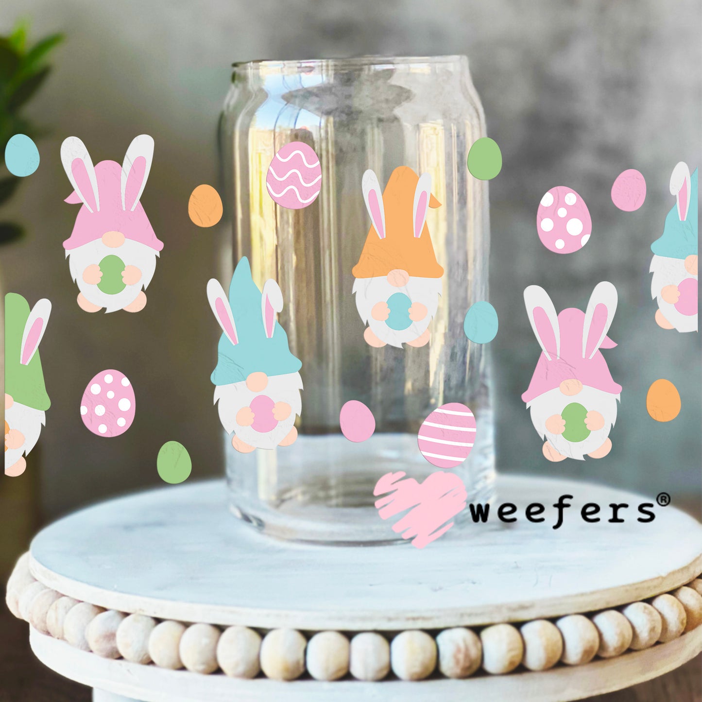 Pastel Easter Gnomes UV DTF Cup Wrap 16oz Libbey Glass Original Size Weefers
