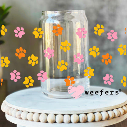 Orange Pink Yellow Dog Paws UV DTF Cup Wrap 16oz Libbey Glass Original Size Weefers