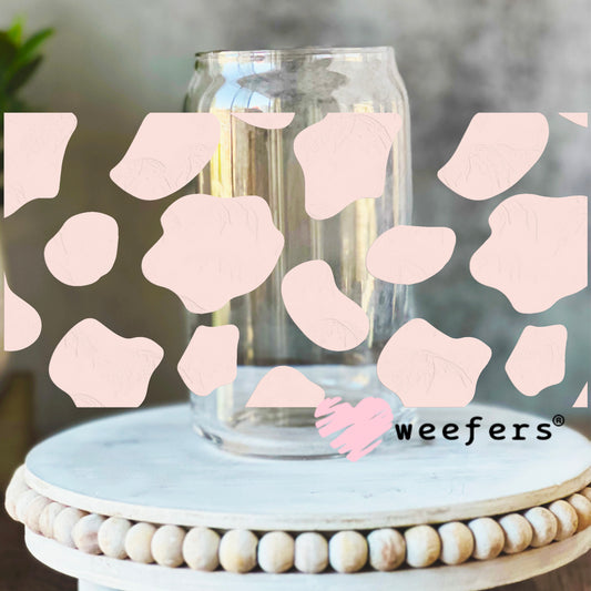 Baby Pink Cow Print UV DTF Cup Wrap 16oz Libbey Glass Original Size Weefers