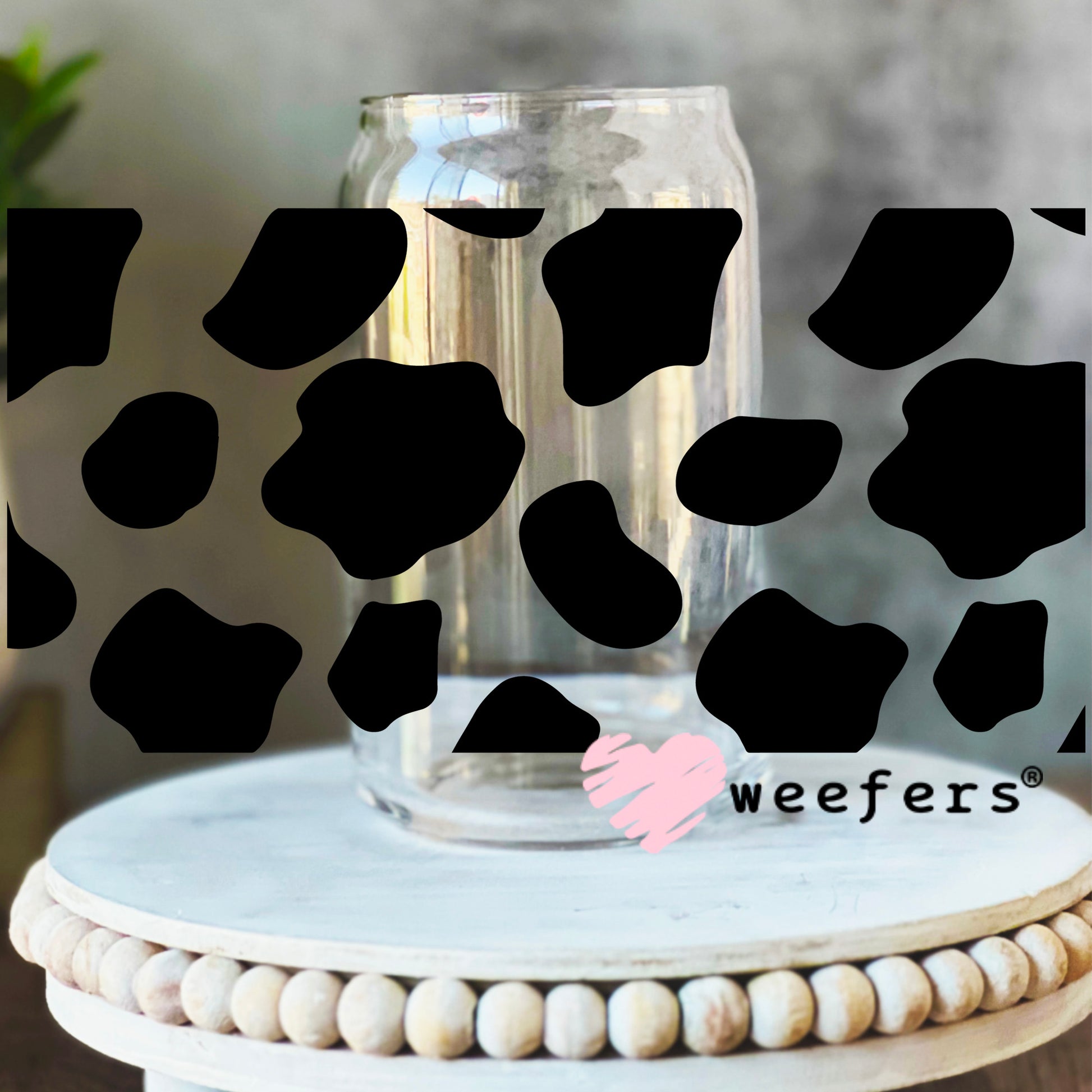 Black Cow Print UV DTF Cup Wrap 16oz Libbey Glass Original Size Weefers