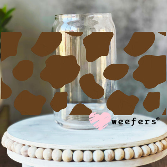 Brown Cow Print UV DTF Cup Wrap 16oz Libbey Glass Original Size Weefers
