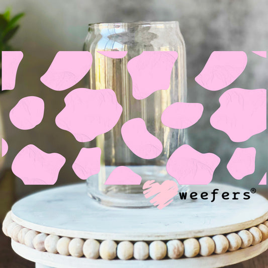 Pink Cow Print UV DTF Cup Wrap 16oz Libbey Glass Original Size Weefers