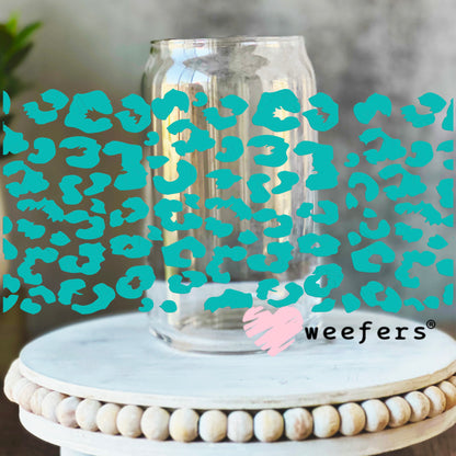 Teal Leopard UV DTF Cup Wrap 16oz Libbey Glass Original Size Weefers