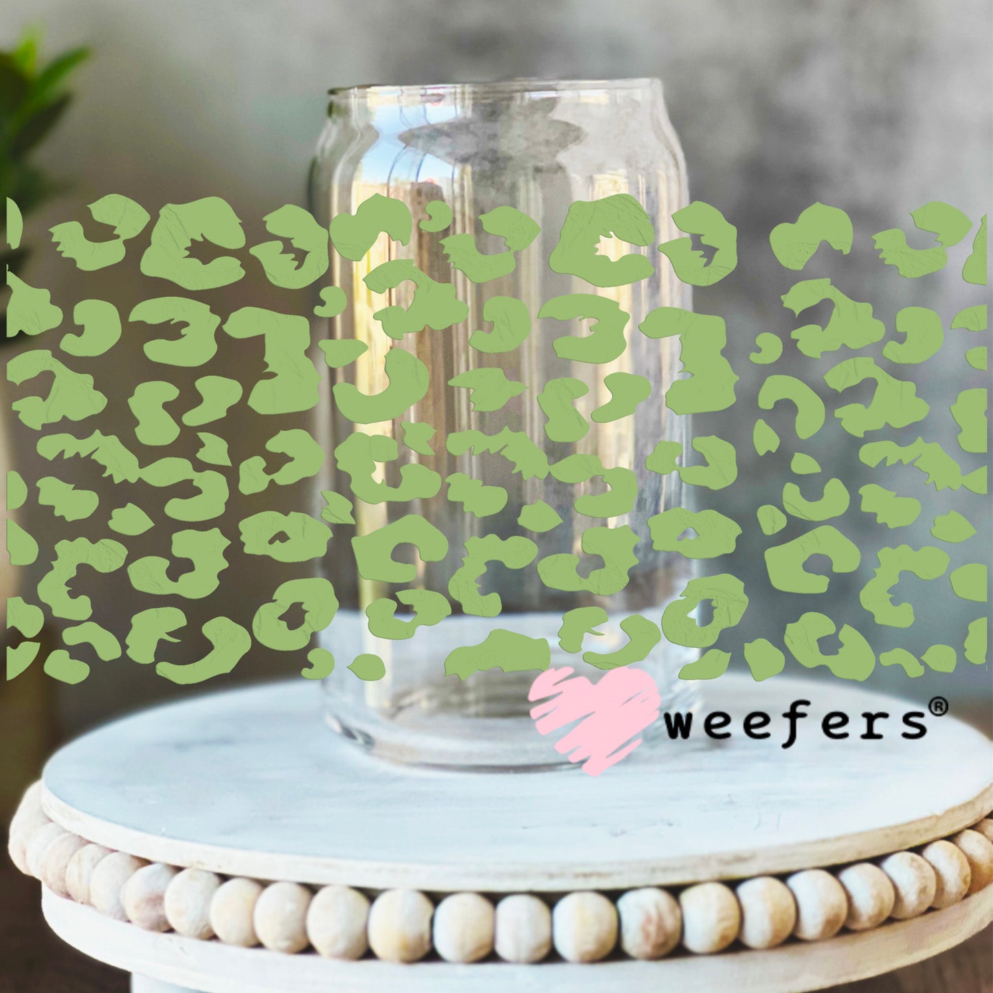 Green Leopard UV DTF Cup Wrap 16oz Libbey Glass Original Size Weefers