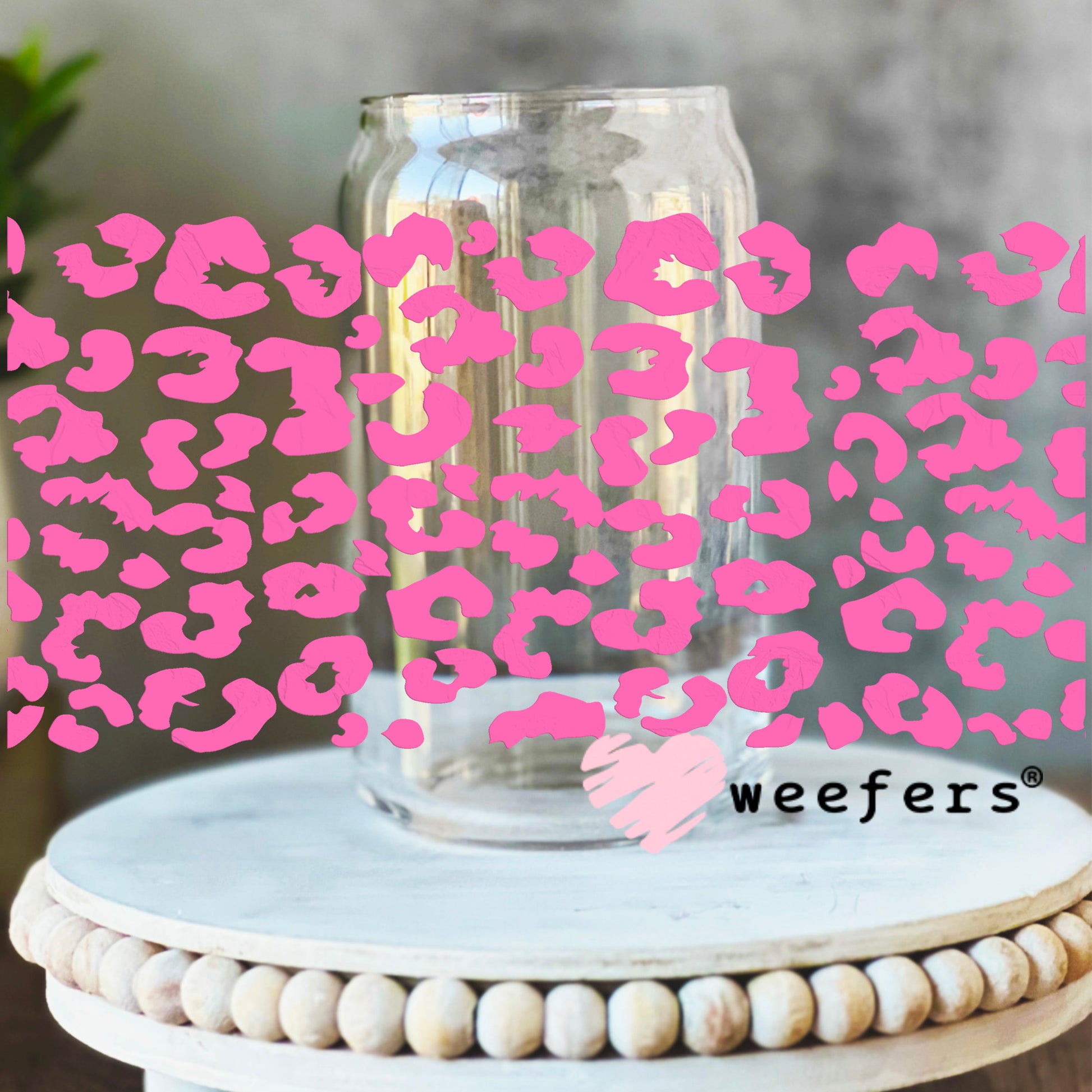 Hot Pink Leopard UV DTF Cup Wrap 16oz Libbey Glass Original Size Weefers