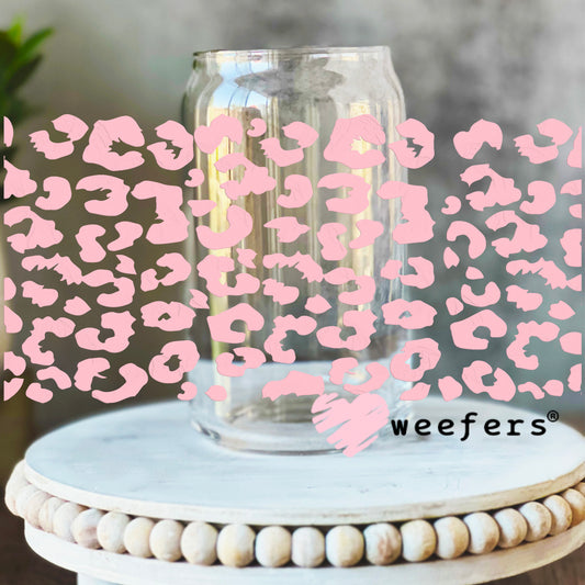 Baby Pink Leopard UV DTF Cup Wrap 16oz Libbey Glass Original Size Weefers