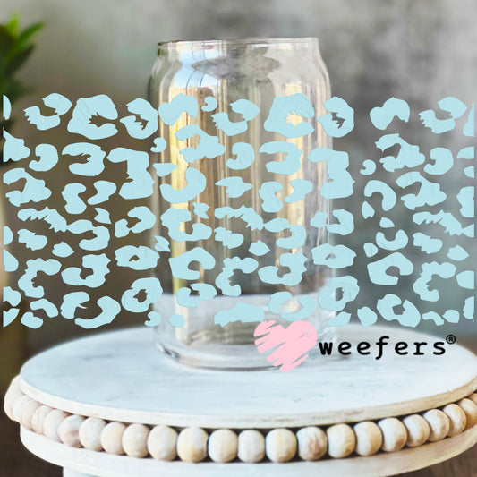 Baby Blue Leopard UV DTF Cup Wrap 16oz Libbey Glass Original Size Weefers