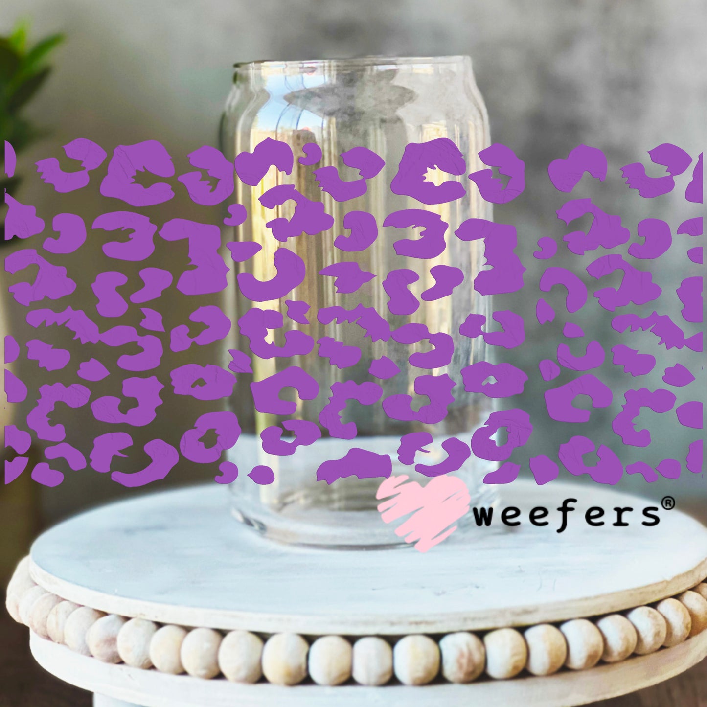 Purple Leopard UV DTF Cup Wrap 16oz Libbey Glass Original Size Weefers