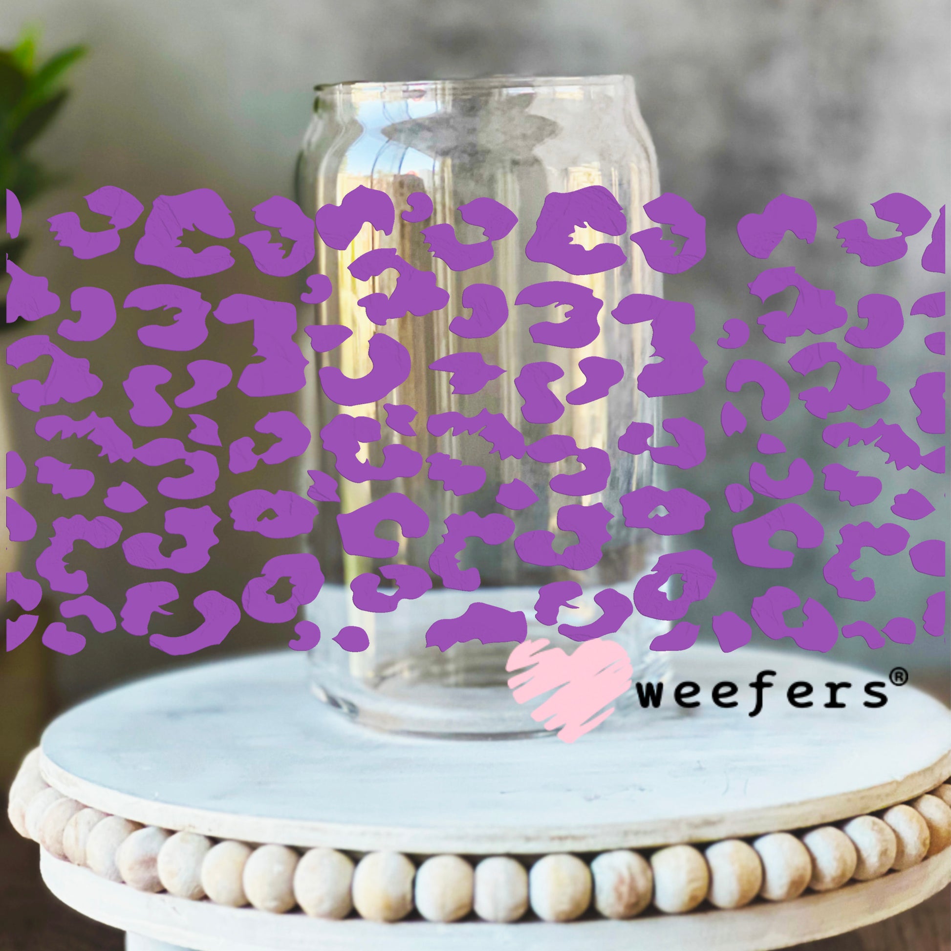Purple Leopard UV DTF Cup Wrap 16oz Libbey Glass Original Size Weefers