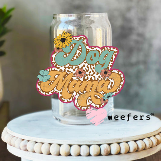 Dog Mama Retro UV DTF Decal 16oz Libbey Glass Original Size Weefers