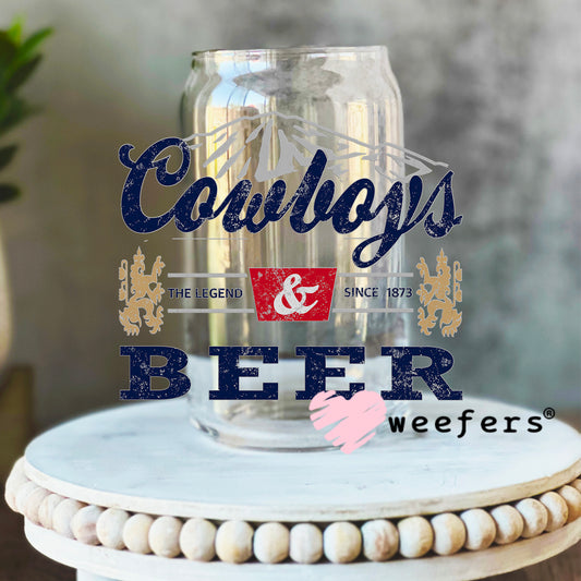 Cowboys and Beer UV DTF Decal 16oz Libbey Glass Original Size Weefers