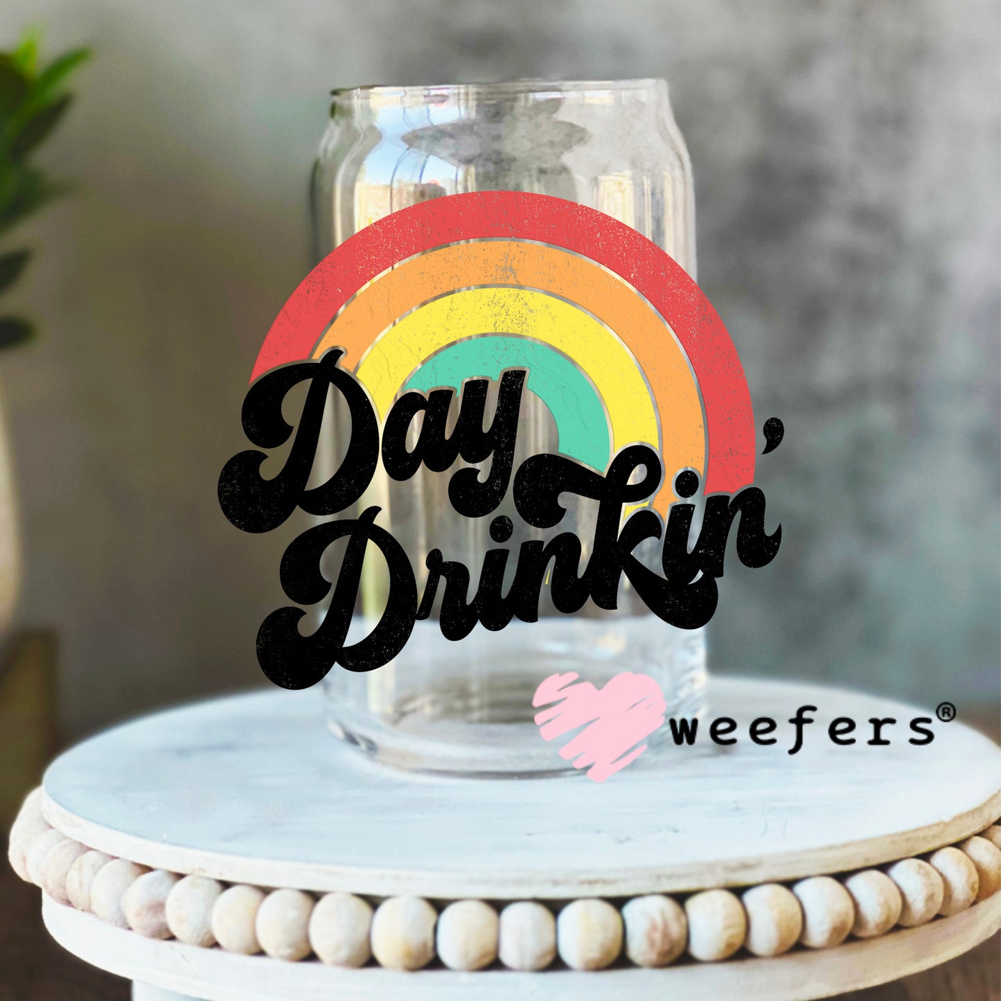 Day Drinkin' UV DTF Decal 16oz Libbey Glass Original Size Weefers