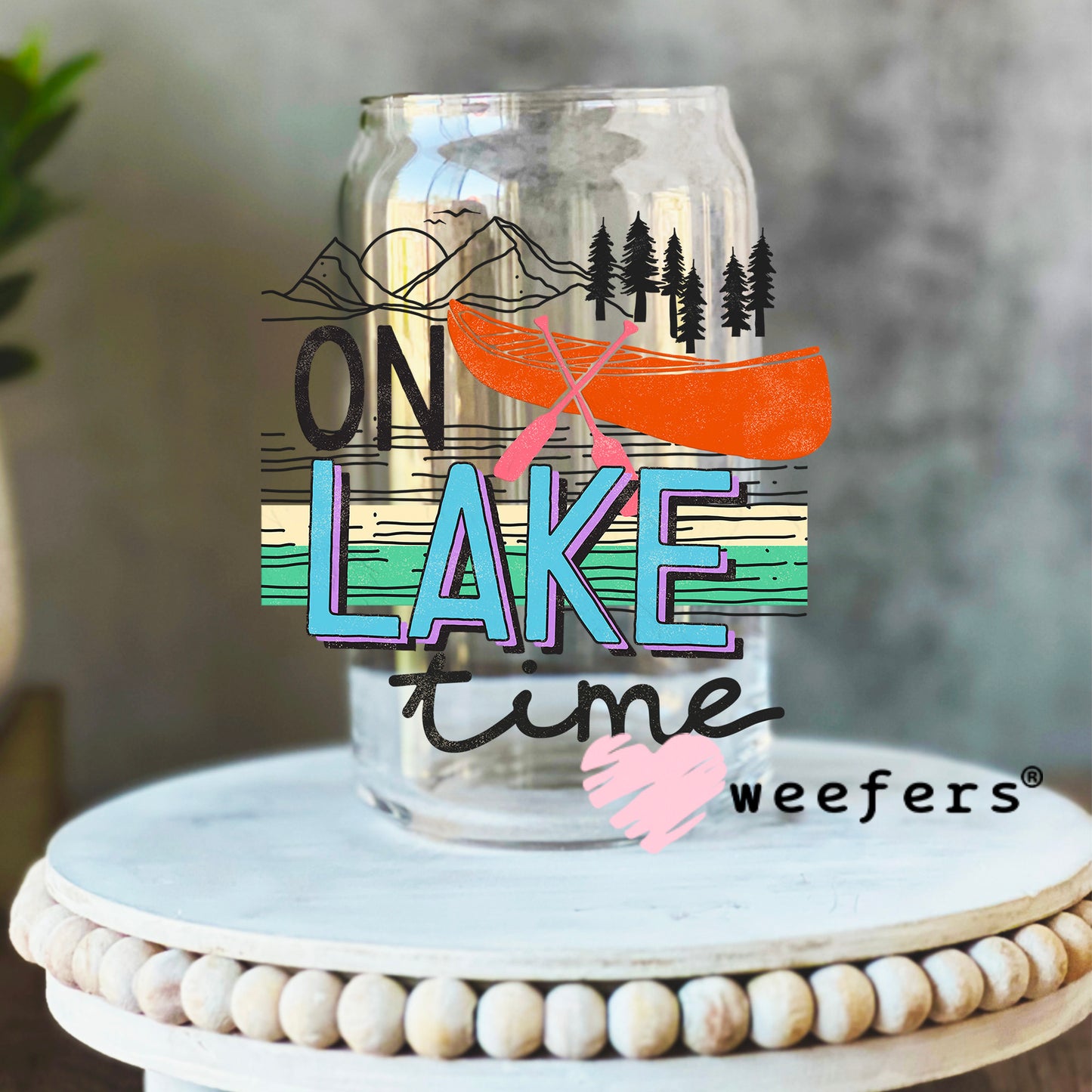 On Lake Time UV DTF Decal 16oz Libbey Glass Original Size Weefers