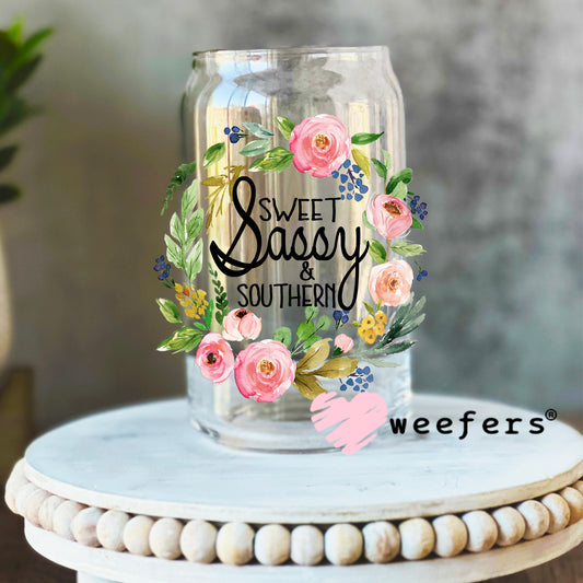 Sweet Sassy & Southern UV DTF Decal 16oz Libbey Glass Original Size Weefers
