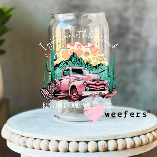 I've Got a Heart Like a Truck UV DTF Decal 16oz Libbey Glass Original Size Weefers