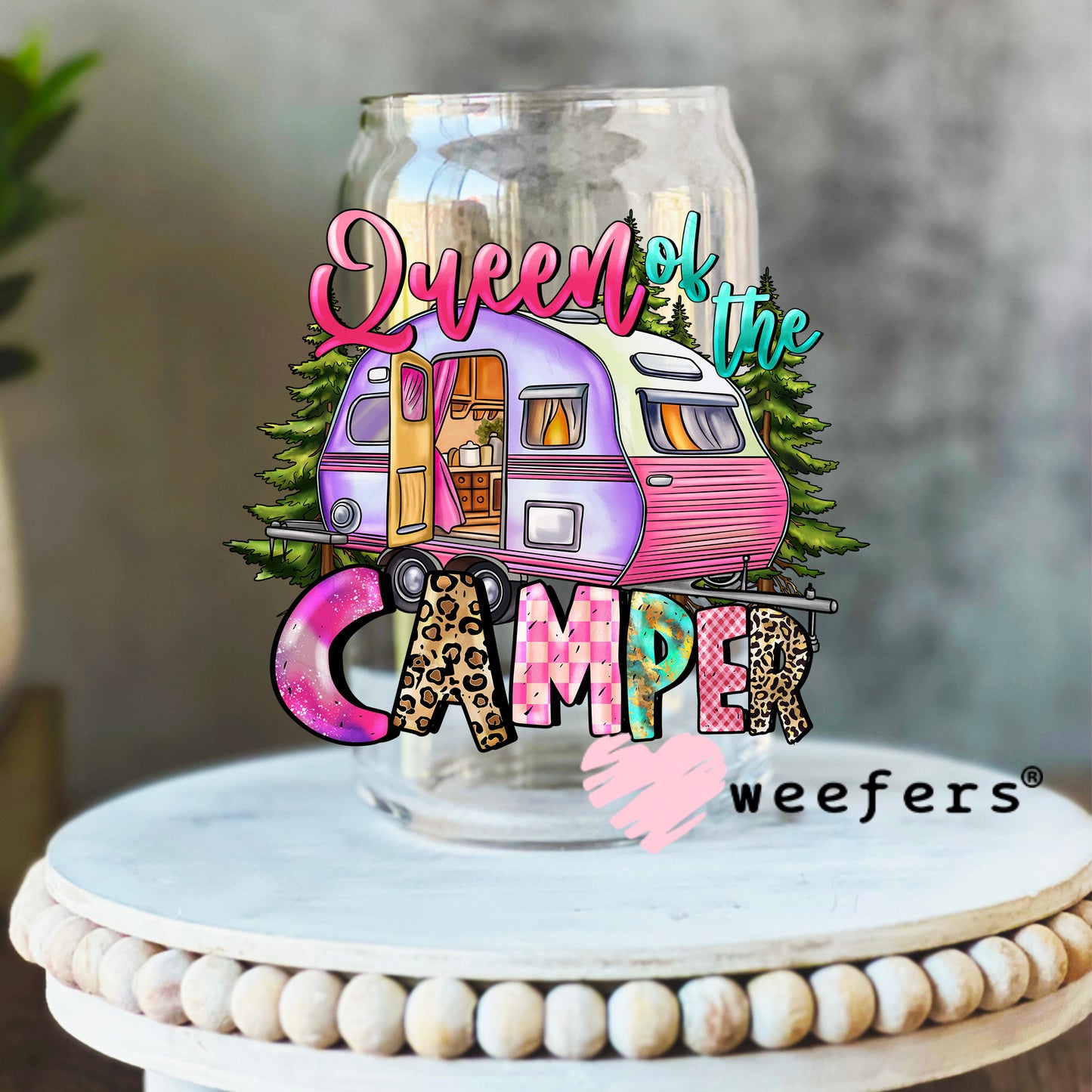 Queen Camper UV DTF Decal 16oz Libbey Glass Original Size Weefers