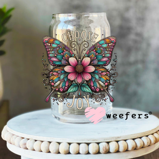Choose Joy Butterfly UV DTF Decal 16oz Libbey Glass Original Size Weefers
