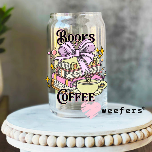 Books Coffee UV DTF Decal 16oz Libbey Glass Original Size Weefers