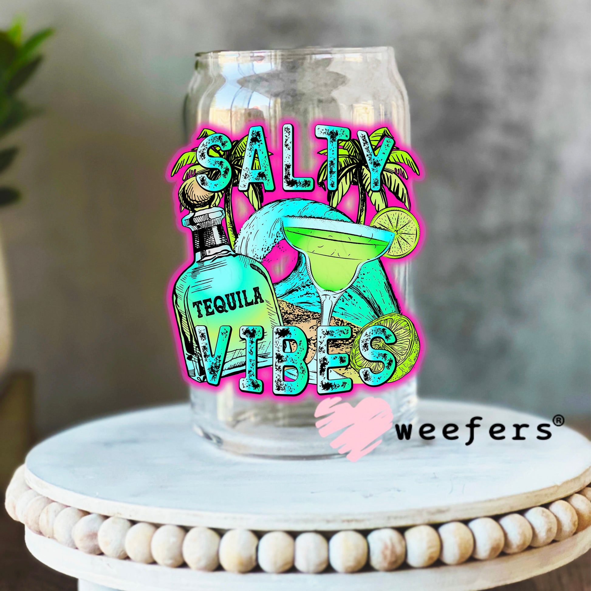 Salty Vibes UV DTF Decal 16oz Libbey Glass Original Size Weefers