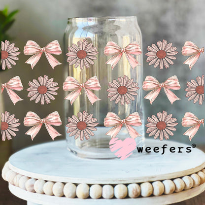 Mauve Flowers and Bows UV DTF Cup Wrap 16oz Libbey Glass Original Size Weefers